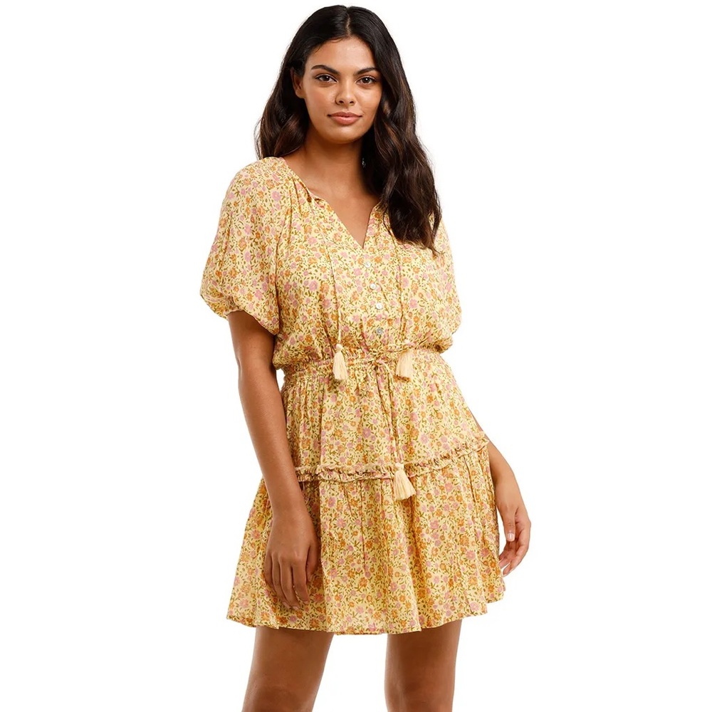 Spell Yellow and Pink Floral Midi Dress